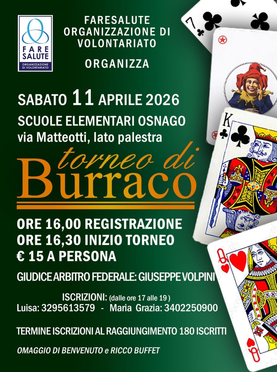 Torna il torneo di burraco di Faresalute: iscrizioni aperte