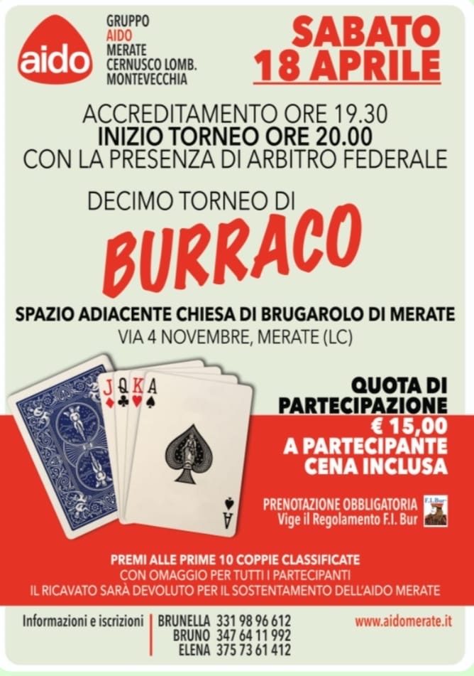 Torneo di burraco a Brugarolo, l’Aido meratese invita a partecipare