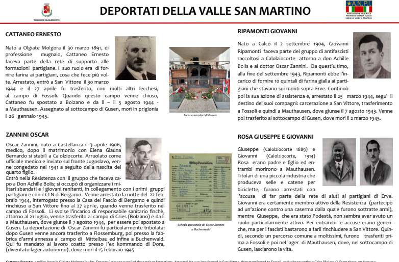 Inaugurazione di una targa per i deportati Ernesto Cattaneo e Giovanni Ripamonti